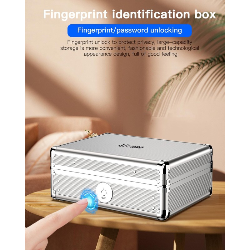 AICase Biometric Fingerprint Storage Box Portable Money Jewelry Safe Combination