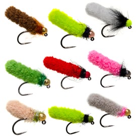 Outdoor Planet 24 Guide Recommended Tungsten Beadhead Mop Flies Assortment | Mop Jig Tungsten Bead and Barbed Hooks | Fly Fishing Flies for Trout Size #10, 12, 14