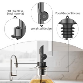 BETTFOR Auto Flip Liquor Pour Spouts 2-Pack, Leak-Proof 304 Stainless Steel Wine Pourer & Olive Oil Dispenser with Food-Grade Silicone for Kitchen, Bar, Restaurant (Black)​