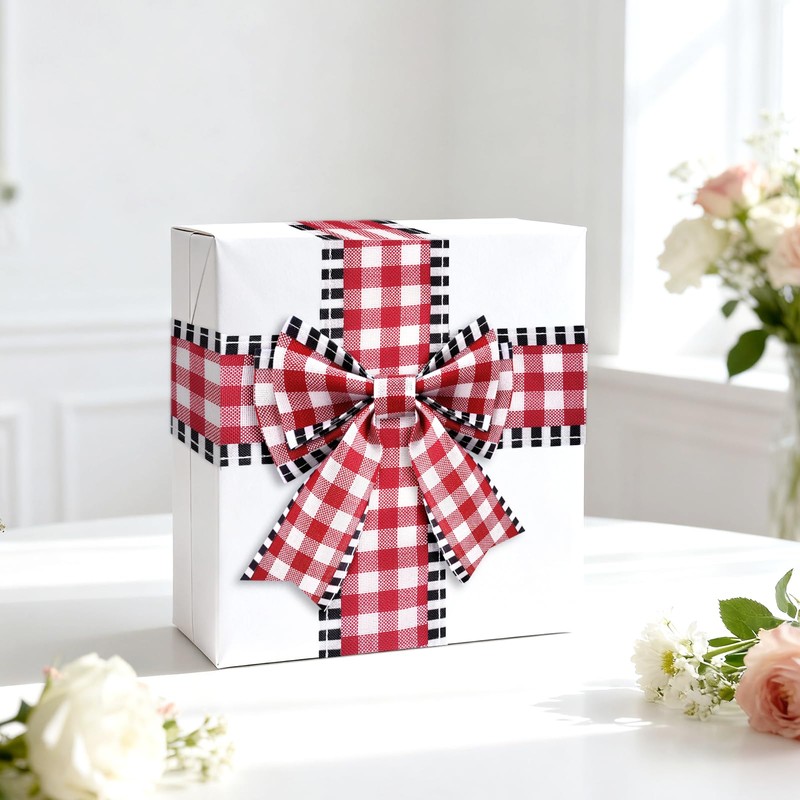 KINGLAKE Red White Black Wired Ribbon – 2.5 Inch x