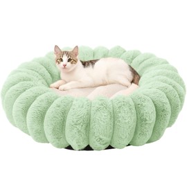 BUMUBI Fluffy Round Washable Flower Cat Couch Bed Cozy Donut Pet Bed Calming Cushion Dog Bed Mat for Medium Large Dog Indoor