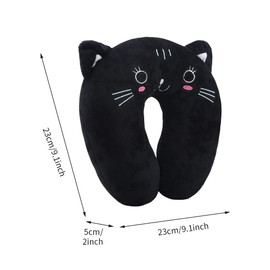 EKDJKK Travel Pillow for Kids, Cute Animal Neck Pillow Support U Shaped Cushion Plush Soft Rest Reading Pillow Sleeping Pillow for Airplane Train Car (Black Cat)