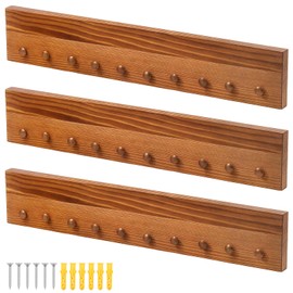 3 Pcs Wood Challenge Coin Holder with Brass Tone Metal Nail Hooks Wall Mounted Challenge Coin Display Single Row Display Holder for Coin Collection