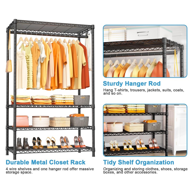 Ulif H4 Plus Portable Closets, 4-Tier Clothes Garment Rack for