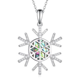 SCZKLAQ Snowflake Necklace for Women 925 Sterling Silver Snowflake Pendant Necklace Christmas Party Abalone Shell Winter Necklace Jewelry Christmas Gifts for Women