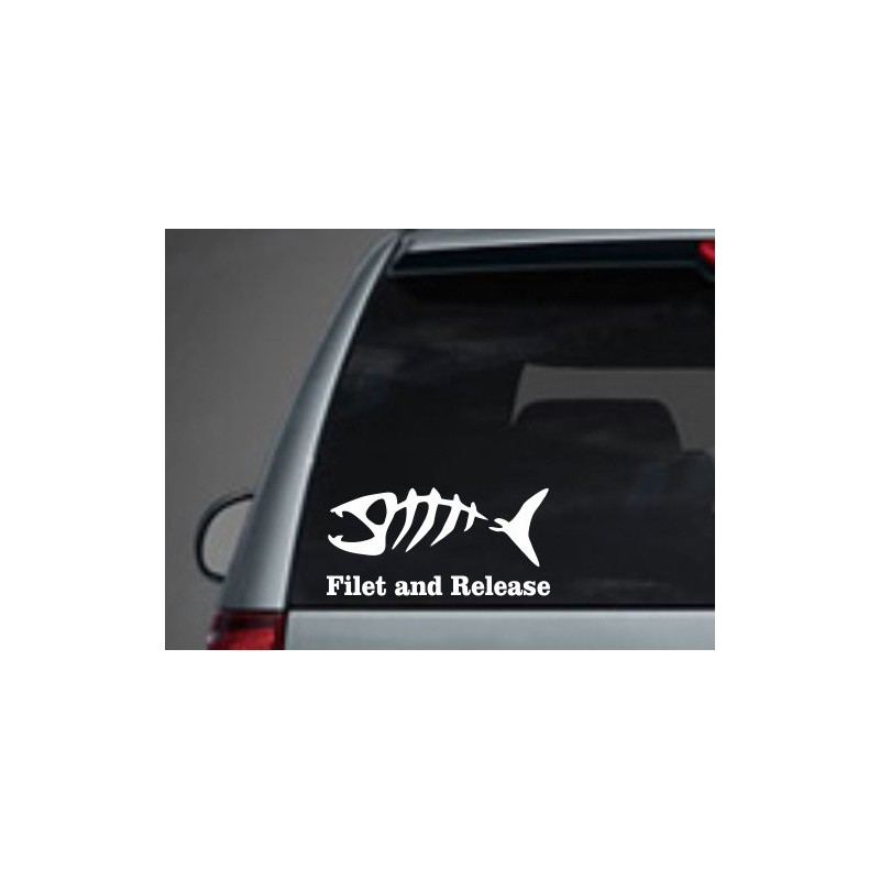 Fishing Decal Filet and Release 8" White Sticker