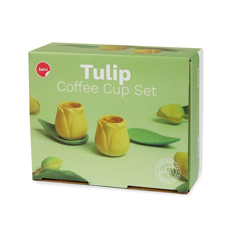 balvi Tulip Coffee Cup Set Yellow/Green 2 Tulip Shaped Coffee