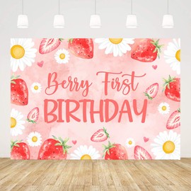 Ticuenicoa 9x6ft Strawberry Daisy 1st Birthday Backdrop for Girls Pink Watercolor Berry First Bday Theme Photography Background Princess Party Decorations Dessert Table Studio Photo Props Banner