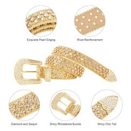 MINGSUN Rhinestone Belt - Gold Western Bling & Diamond Studded Belt for Men, Women, Jeans, Dresses & Pants