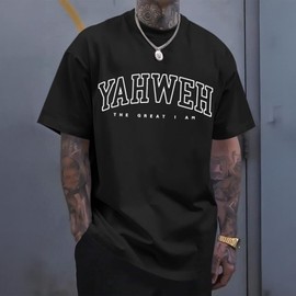 Wedsadl Christian Jesus Shirts for Men Religious God Yahweh Faith Shirt Bible Verse Vintage Oversized Graphic Tees Cotton Top(Black,M)