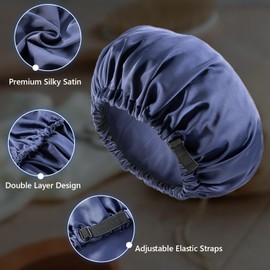 Lolalet 2 PCS Satin Bonnet Durag, Man’s Night Cap for Sleeping, Silk Hair Head Wrap for Curls Braids -Black & Blue