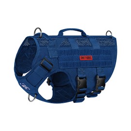 OneTigris Tactical Dog Harness for Small Medium Large Dog, Mesh Design Service Dog Vest Breathable Military Dog Molle Vests with Handles, Harness for Walking Hiking Training (Blue, L)