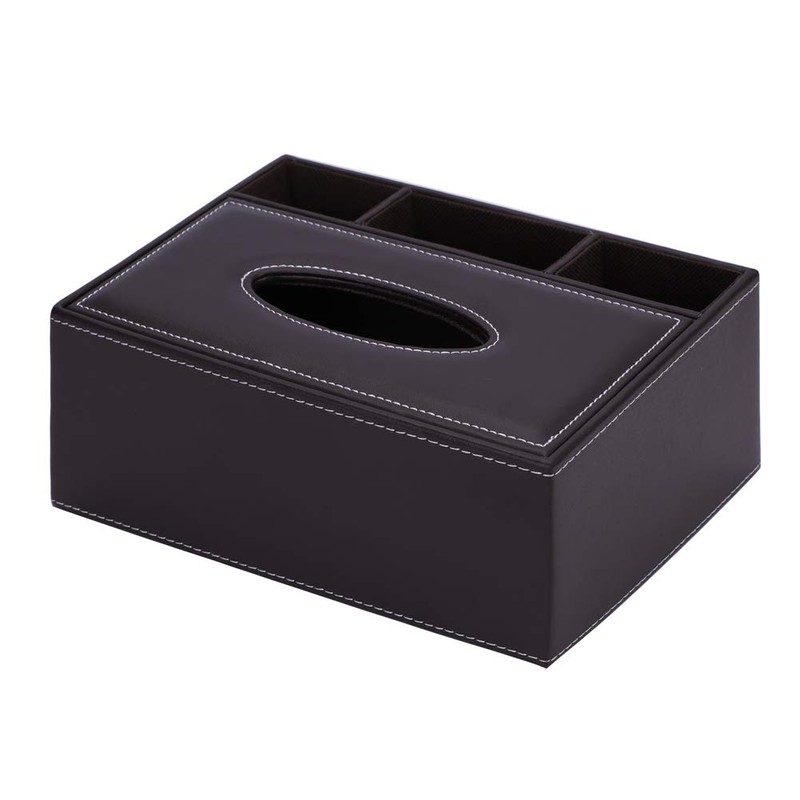 Multifunctional PU Leather Tissue Box Holder Rectangular Desktop Remote Control