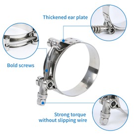 1 Pack 2 Pcs 4 Hose Clamp, 4 Inch Hose Clamp, Large Hose Clamps, 4 Inch T Bolt Clamp, Dryer Vent Clamp, Hose Clamps, Stainless Hose Clamps, Stainless Steel Clamps(Working Range 4.25in - 4.56in)