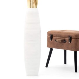 Leewadee Large White Home Decor Floor Vase – Wooden 28 inches Tall Farmhouse Decor Flower Holder for Fake Plant and Pampas Grass