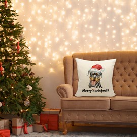 Mancheng-zi Rottweiler Christmas Pillow Covers 18x18,Rottweiler Gifts,Rottweiler Owner Gifts,Merry Christmas Rottweiler Dog with Santa Hat Decorative Throw Pillow Covers,Rottweiler Gifts for Women