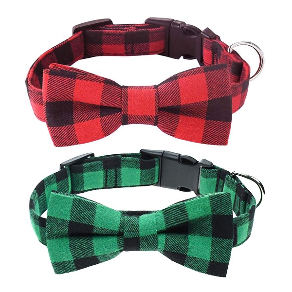Malier 2 Pack Dog Collar with Bow tie, Christmas Classic