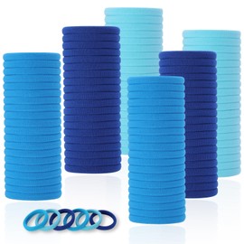 LuSeren 120 Pcs No Damage Hair Ties for Thick Hair, Large Soft Seamless Nylon Hair Elastics for Women, Ponytail Holders Accessories –Blue