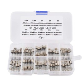 RUITASA 100 Pcs Fast-Blow Glass Fuses Assortment Kit, Cartridge Fuses,5x20mm 250V 0.2A 0.5A 1A 2A 3A 5A 8A 10A 15A 20A