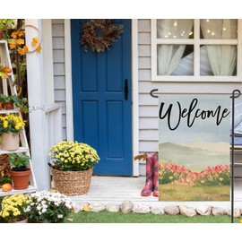 Fapulee Welcome Spring Garden Flags for Outside, Seasonal Watercolor Floral Field Decorations, Small Spring Decor for Yard Outdoor Anniversary Wedding 12x18 Inch Double Sided