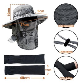 FEAWIAI Kit 2 Pzs Sombrero para el Sol para Hombre,Gorro Pescador Mujer y Mangas para Brazos,UPF 50+, Transpirable, Impermeable, Sombrero de Pesca Plegable de Hombre para Pesca/Senderismo