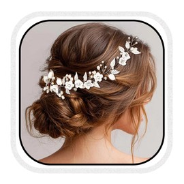 Unicra Silver Pearl Hair Vine Bridal Wedding Hair Piece Flower Hair Accessories for Brides and Women (Silver)