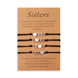 YELUWA 4Pcs Sisters Bracelet Best Friend Friendship BFF Bestie Heart Matching Long Distance Bracelets Set Jewelry Sister Gift from Sister Birthday Relationship Gift for Teen Girl Women Mother Daughter