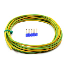 H07V-K Grounding Cable 4 mm² – Green/Yellow – Ground Cable Wire Wire Cable Fine-Strand Flexible (5-100 m) Includes 5 Wire End Ferrules (5 Metres)