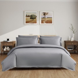 ACCURATEX Duvet Cover Set King Size Grey, 400TC Long Staple Cotton, Sateen Weave Percale Luxe Comforter Cover with Zipper Closure&Corner Ties, 3 Pcs Hotel Duvet Cover with Pillow Shams