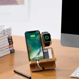 J JACKCUBE DESIGN Smartphone and Watch Stand Charging Dock Bamboo Station Wood Key Wallet Men accessories Holder: MK243A (brown)
