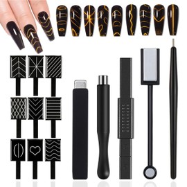 JERCLITY 14 Pieces Black Series Cat Eye Magnet for Nails Double-Head Nail Magnets Multi-Function Magnet Strong Magnet Plate Cylindrical Nail Magnet Line Stripe Magnetic for Cat Eye Gel Polish Nail Art