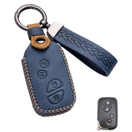 YINEOR for Lexus Key Fob Cover Leather Car Key Case Keychain Fob Holder Compatible for GX460 IS250 IS350 LS460 LS600h ES350 GS300 GS350 GS430 GS450h RX350 RX450h CT200H LX570 (Blue)