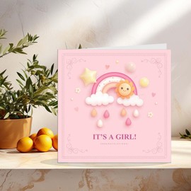 Baby Shower Card - Girls Newborn Baby Congratulations Mum Parent 145 x 145mm