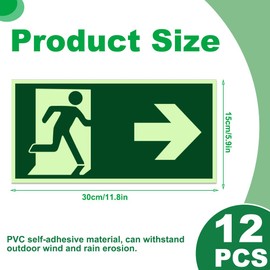 Afenau Schild Notausgang, 300 x 150 mm Nachtlicht Notausgang Schild Rechts, PVC Selbstklebend Notausgangsschild Nachleuchtend, Fluchtwegschild Rettungsweg, Notausgang Schilder Selbstklebend