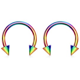 2pc 1.2mm 16g Surgical Stainless Steel Rainbow Horseshoe Bar Hoop 4mm Spike Circular Barbells Earrings Cartilage Helix Septum Nose Lip Rings - 6mm