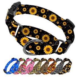 Kazazoo Martingale Collar for Dogs with Quick Release Buckle Adjustable Soft Durable Dog Collar for Small Medium Large No Pull Training Dog Collars-Black Sunflower S