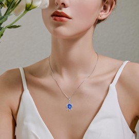 AOBOCO Turtle Necklace for Women 925 Sterling Silver Blue Crystal Pendant Necklaces Turtle Jewerly Gift for Mother and Daughter