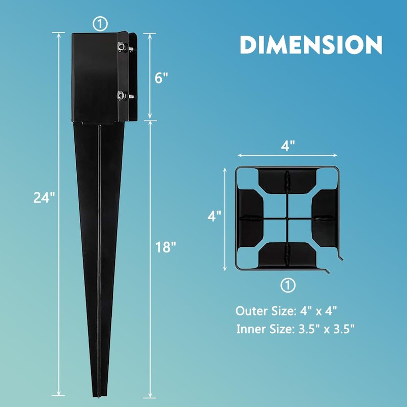 Furnishh 4x4 Fence Post Anchor Ground Stakes (Inner Diameter 3.5