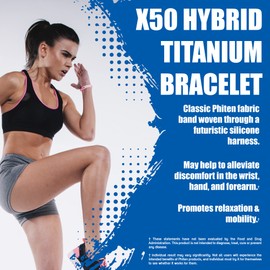 Phiten X50 Hybrid Titanium Bracelet - Sport Bracelet Permeated with X50 Aqua-Titanium Technology for Alternative Healing - Power Elastomer Zone with Micro Titanium Spheres - Black/Red, 6.75 Inch