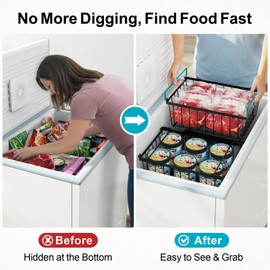 iSPECLE Chest Freezer Organizer Bins - 8 Pack Stackable Freezer Organizer for 5 to 7 Cu.Ft Freezer and Upright Freezer Over 8.5 Cu.Ft, Easy Get Food from Bottom, Add Extra Storage Space, Black