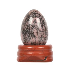 Justinstones Matrix Rhodonite Natural Gemstone Quartz 30mm Egg Shaped Crystal Healing Chakra Energy Balancing Meditation Home Office Decor Stone with Stone Stand