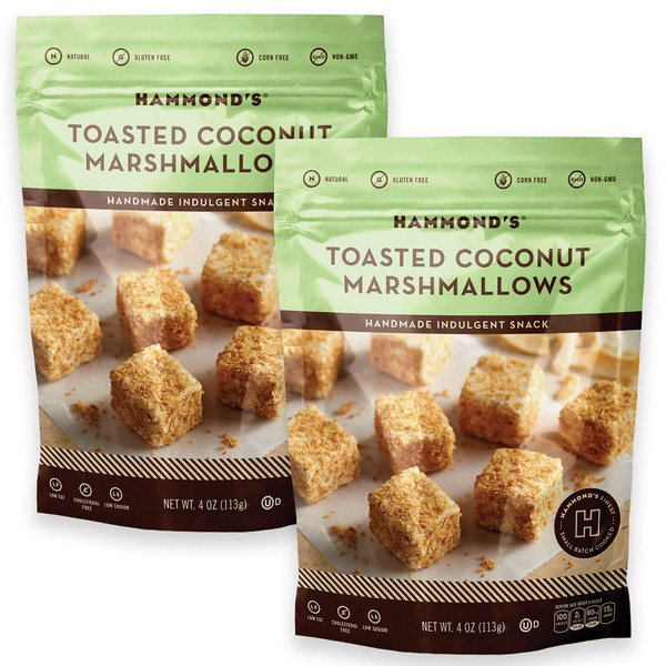 Hammond’s Candies Gourmet Marshmallows – Toasted Coconut | Great for Snacking, Hot Chocolate, S’mores, Baking | Gluten-Free, Kosher, Handcrafted in the USA | 2 Pack