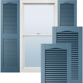 Ekena Millwork Lifetime Vinyl LL1S12X05500CB Standard Cathedral Top Center Mullion, Open Louver Vinyl Shutters, w/Installation Shutter-Lok's & Matching Screws (Per Pair), 12"W x 55"H, Classic Blue