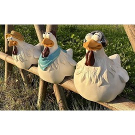 Euiroet Funny Farm Chickens Statues,Chicken Fence Decoration,Cute Resin Chickens Decor,Outdoor Real Animal Statue,Chicken Sculpture,Perfect for Home Garden Stairs,Farm,Patio,Backyard