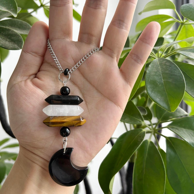Moon Crystal Suncatcher Pendant with Healing Stones - Lucky Charm