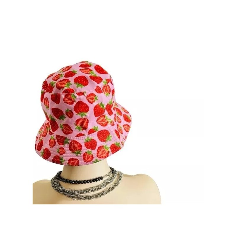 Unbranded Pink Strawberry Print Bucket Hat