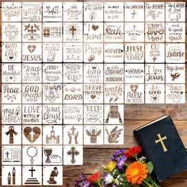 64 Pieces Small Bible Verse Stencils for Painting on Wood, 3 Inch Reusable Christian Stencil for Crafts, Plastic Motivational Quotes Word Template for Wall Rock Sign Canvas Home Decor(Bible)