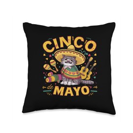 Cinco De Mayo Meow Cat Taco and Sombrero Throw Pillow