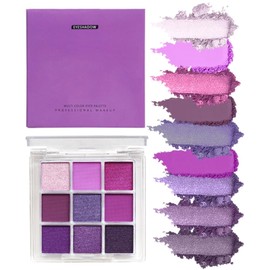 Eyeshadow Eyeshadow Palette with 9 Colors Matte and Glitter, Waterproof Shimmering Matte Shade, Highly Pigmented Glitter Eyeshadow, Eye Glitter Makeup Palette (Purple)