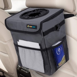 SUN CUBE - Bote de basura impermeable para coche con tapa, bolsillos de malla, para colgar basura a prueba de fugas, cubeta de basura automático, organizador de bolsas de basura para reposacabezas,